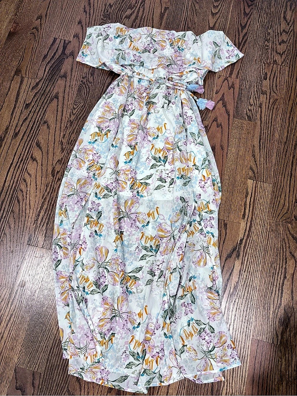 DOKOTOO Floral Maxi Dress in White & Purple NWT